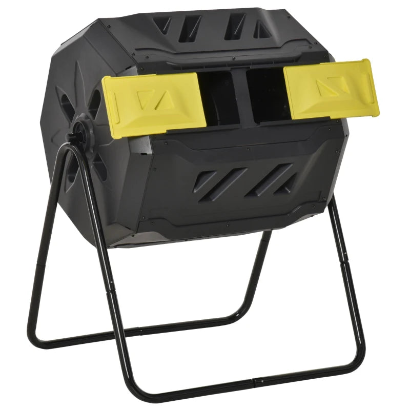Yellow Dual Chamber 160L Rotating Compost Bin for Garden