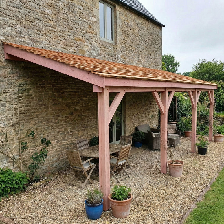 Planed Larch Lean-To Gazebo with Cedar Featheredge Roof
