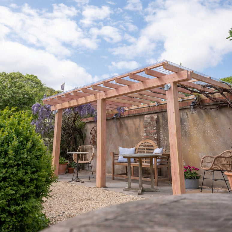 Planed Larch Lean-To Pergola with Clear Roof - Premium Wall-Mounted Garden Pergola