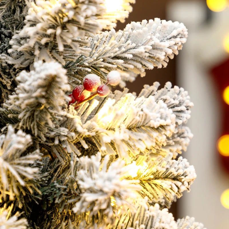60 cm Prelit Small Christmas Tree - 35 LED Lights, Snow Flocked Mini Xmas Tree with Pine Cones & Berry Clusters