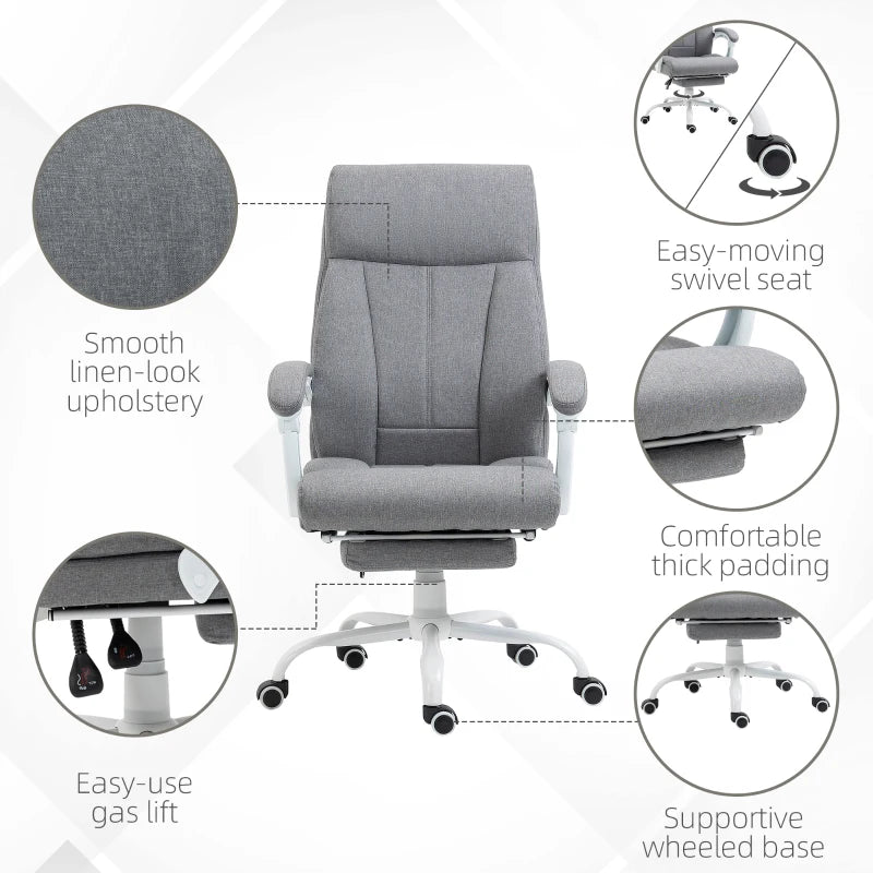 Vinsetto Ergonomic Office Chair with 155° Recline, Adjustable Height, Footrest & Swivel Wheels - Grey Fabric Study Chair