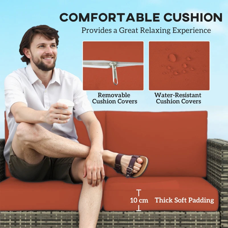 Stylish Rattan 2 Seater Sofa with Soft Cushions for Outdoor Patio Furniture Grey