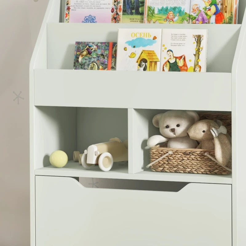 Kids Bookshelf & Toy Organizer with Storage Drawer on Wheels - Green, Perfect for Playroom & Nursery