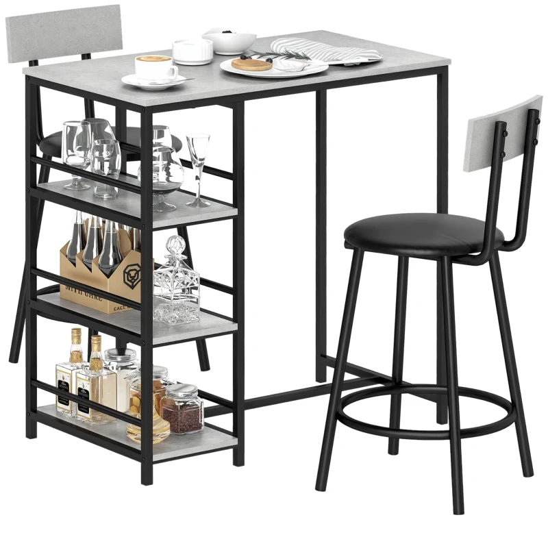 Stylish 3-Piece Kitchen Dining Set with Shelves - Modern Grey and Black Design for Small Spaces