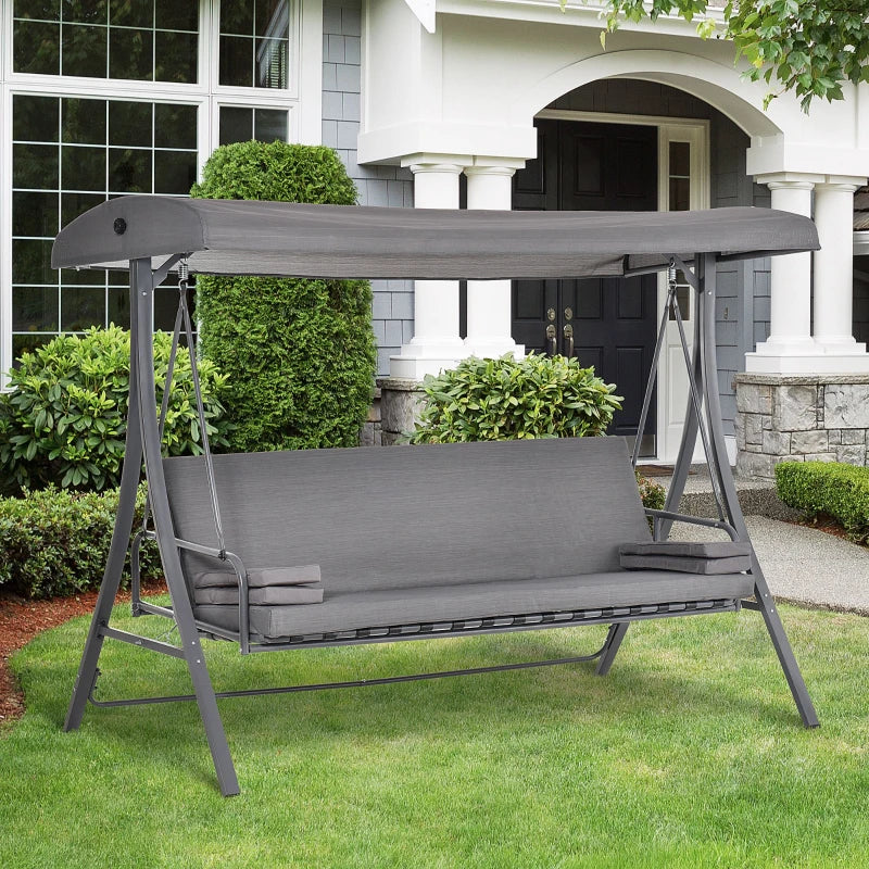 3-Seater Swing Hammock with Adjustable Canopy and Cushion - Garden Patio Furniture