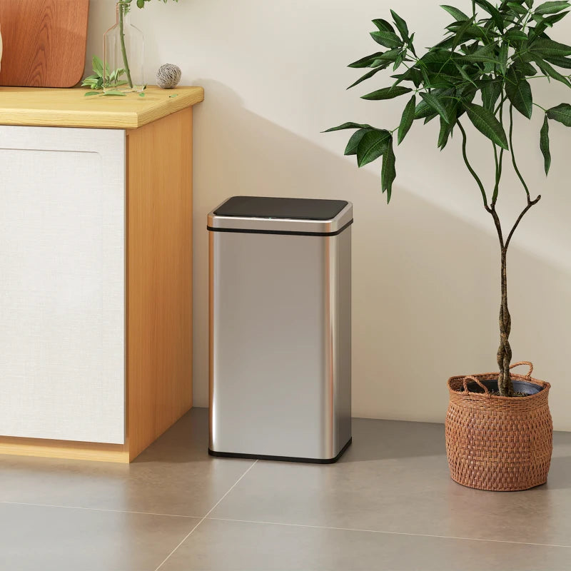 50L Touchless Sensor Bin with Soft-Close Lid - Fingerprint Resistant Stainless Steel Trash Can for Home, Office & Gym - Silver