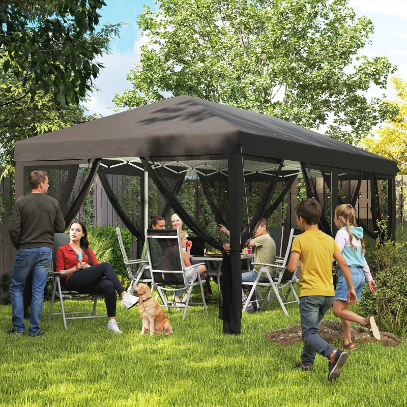 3m x 6m Pop Up Gazebo Tent with Mesh Walls, Outdoor Canopy for Parties & Weddings, Black