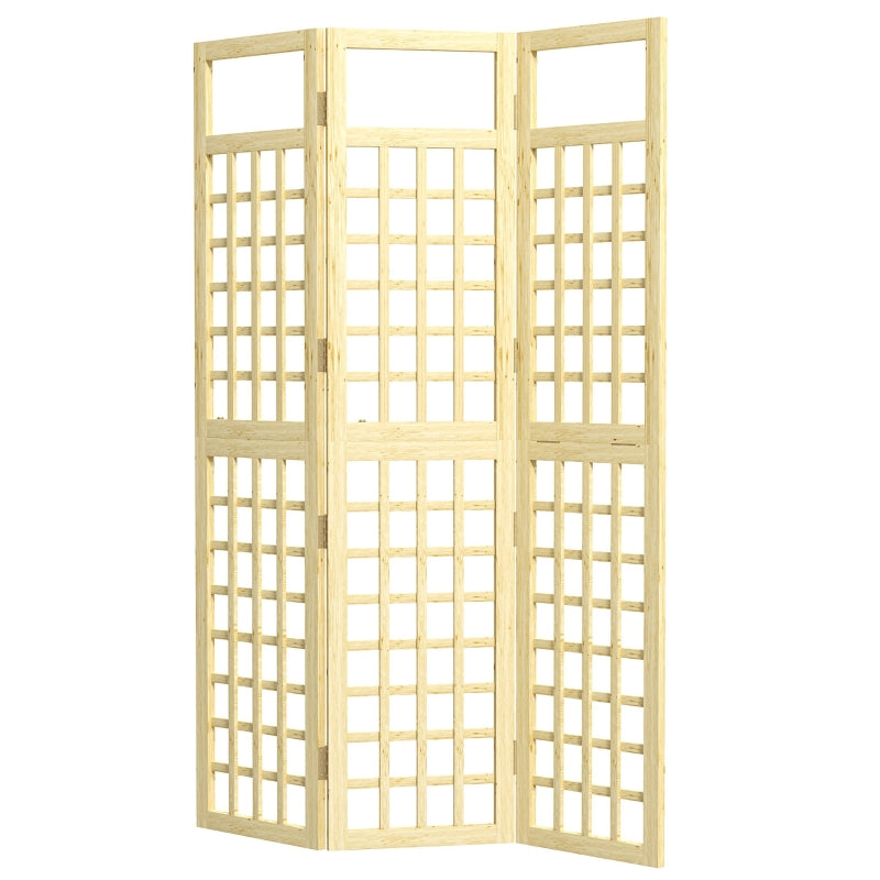 3-Panel Freestanding Wooden Garden Privacy Screen - Foldable Outdoor Divider/Trellis, Natural Wood Finish, 120 x 170 cm