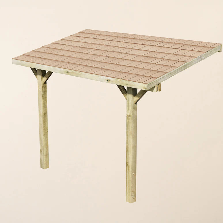 Wooden Lean-To Gazebo with Cedar Shingle Roof – Space-Saving Garden Shelter