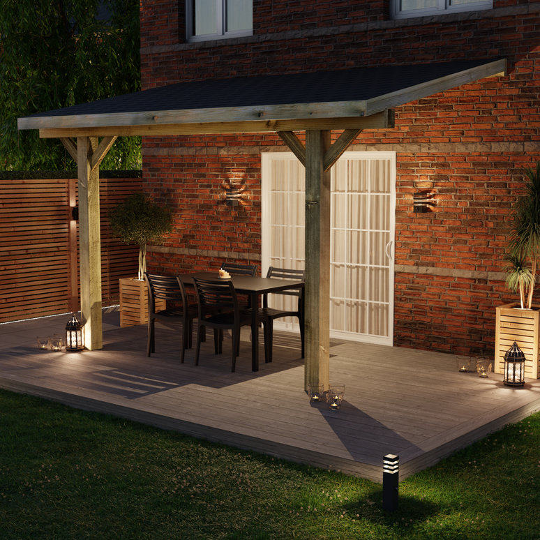 Wooden Lean-To Gazebo with Katepal Black Shingle Roof - Modern Weatherproof Garden Shelter