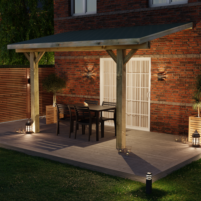 Wooden Lean-To Gazebo with Katepal Green Shingle Roof - Premium Wall-Mounted Garden Gazebo