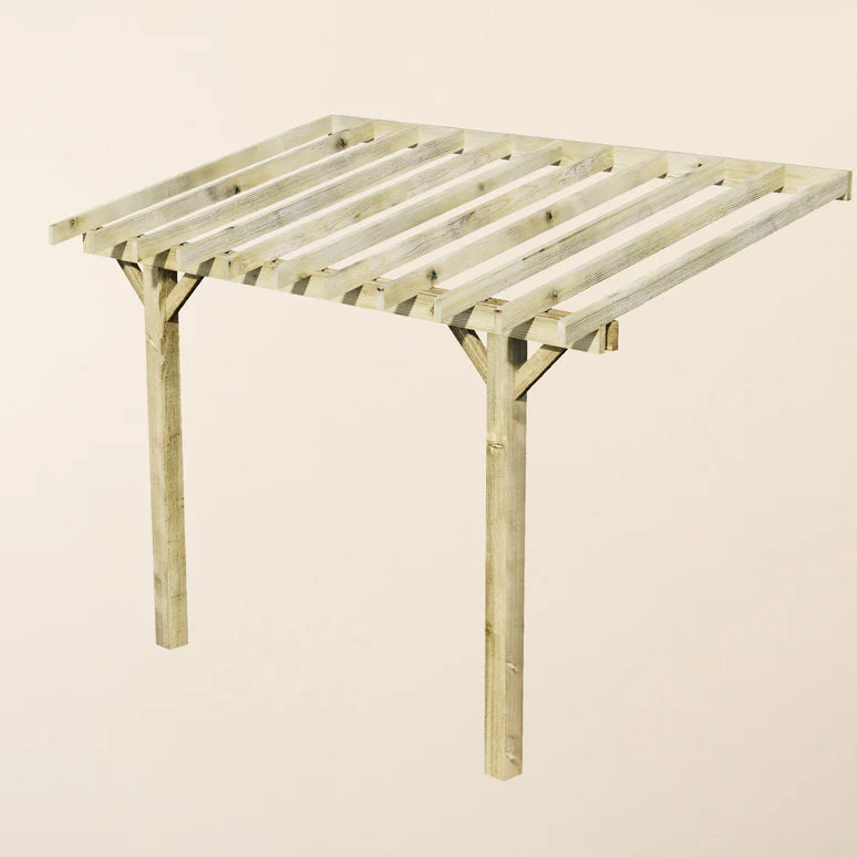 Wooden Lean-To Pergola with Open Slat Roof - Outdoor Garden Pergola Structure