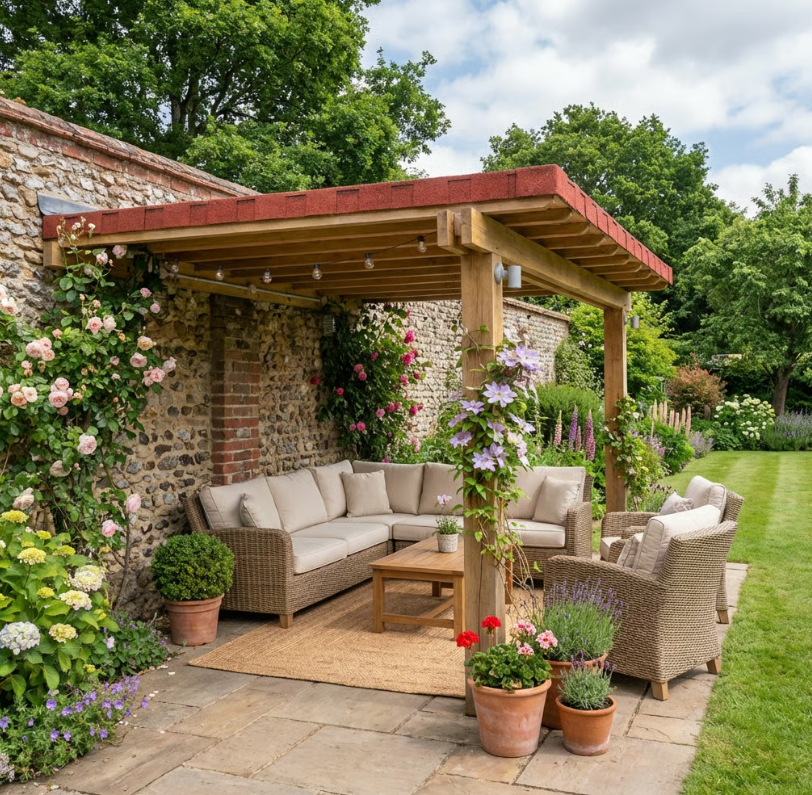Ruby Oak Lean-To Gazebo with Katepal Red Shingle Roof