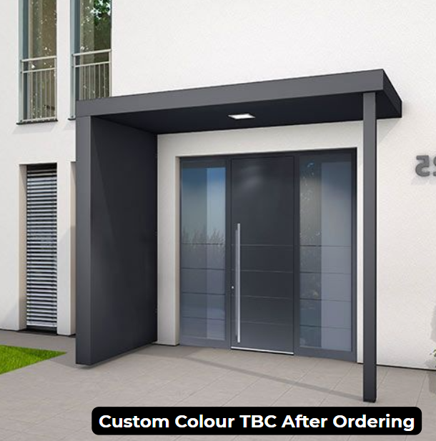 Custom Colour - BS250PLUS (125cm projection) Aluminium Canopy with Post, Side Panel + LED light - 250x125cm