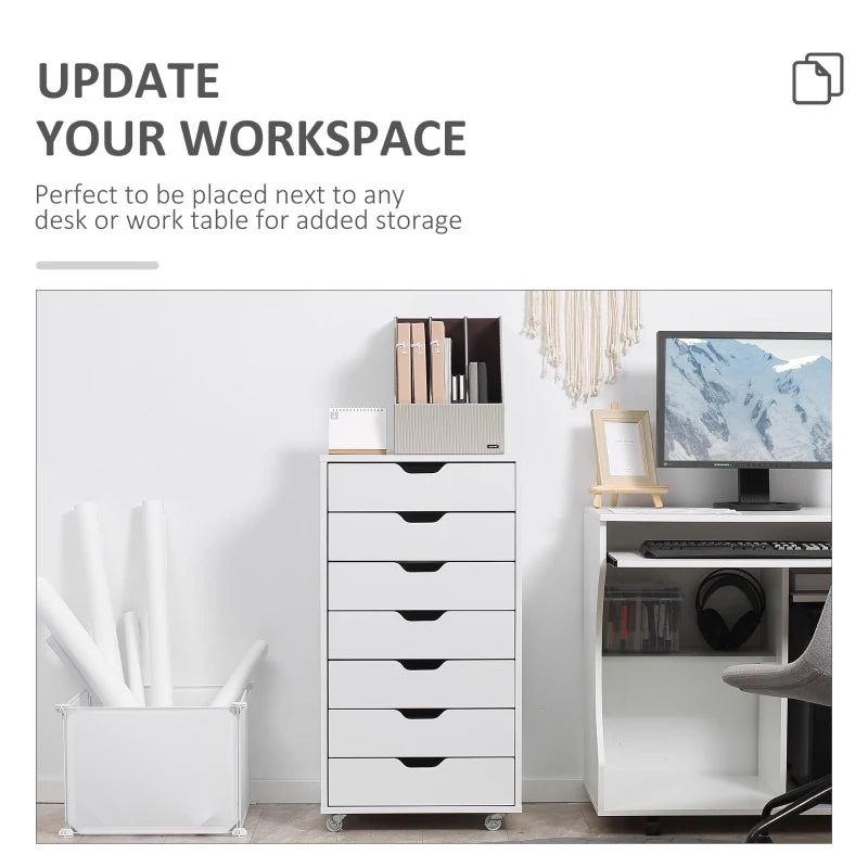Vinsetto White Seven-Drawer Filing Cabinet on Wheels - Stylish Storage Solution for Home Office Organization