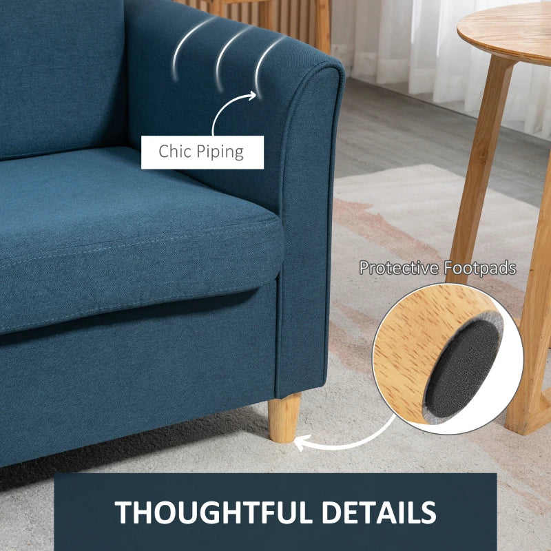 Modern Compact Loveseat Sofa for Living Room with Wooden Legs and Armrests in Blue