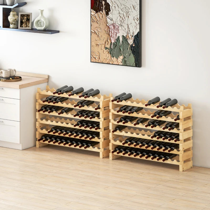 Set of 2 Natural Six-Tier Wooden Wine Racks - Holds 72 Bottles - Stylish Wine Storage Solution