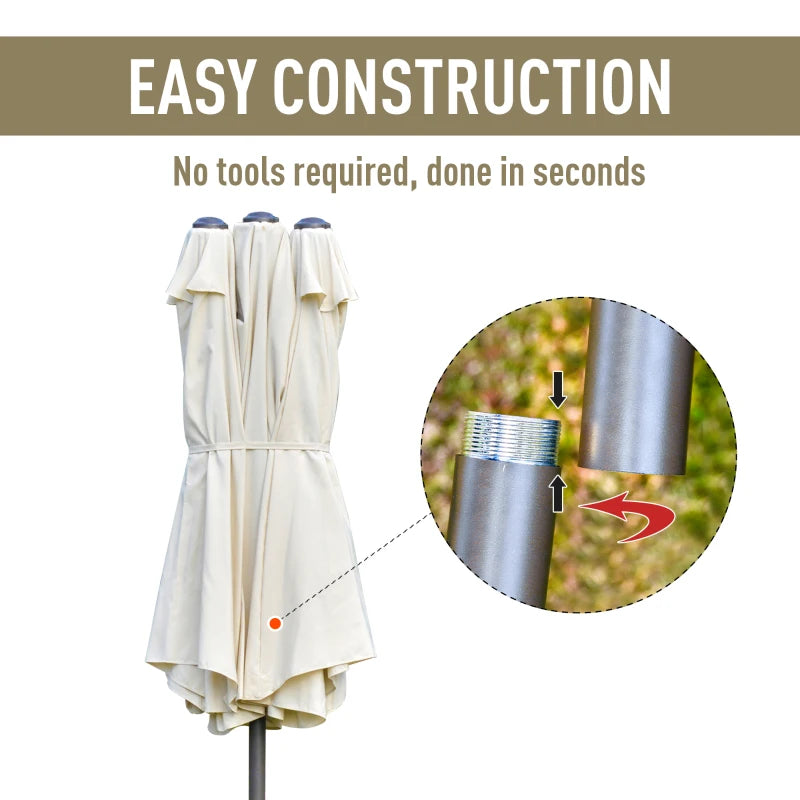 Double-Sided Off-White 4.6M Sun Umbrella Canopy with Crank and Cross Base