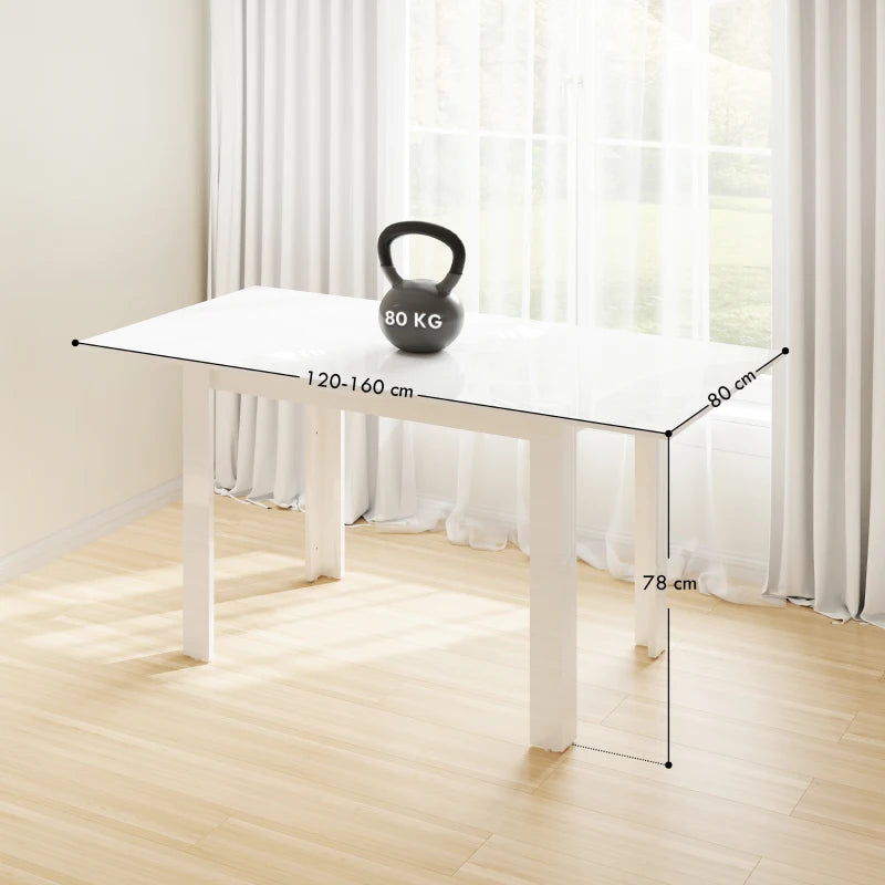 Extendable Six-Person High Gloss White Dining Table - Modern Design for Elegant Dining Rooms