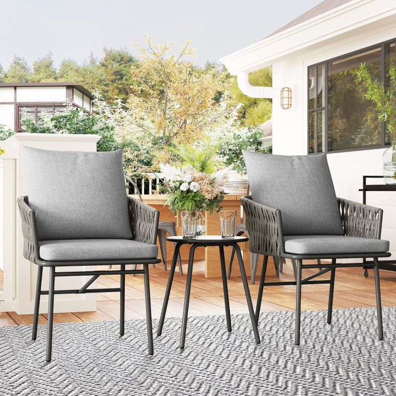 3-Piece Rattan Bistro Set with Cushions - Patio Furniture for Balcony, Porch, Terrace - Grey