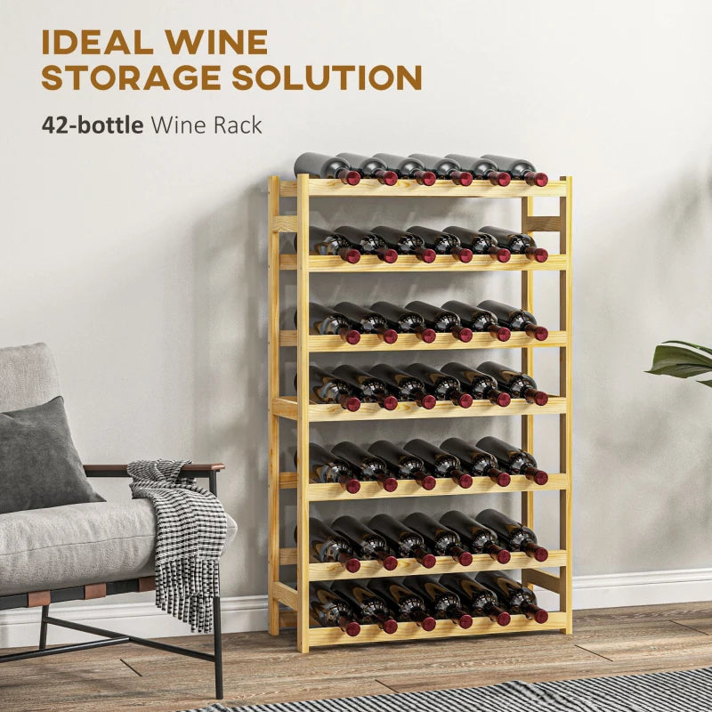 42-Bottle Wooden Wine Rack - Elegant Natural Finish for Home or Restaurant - Stylish Wine Storage Solution