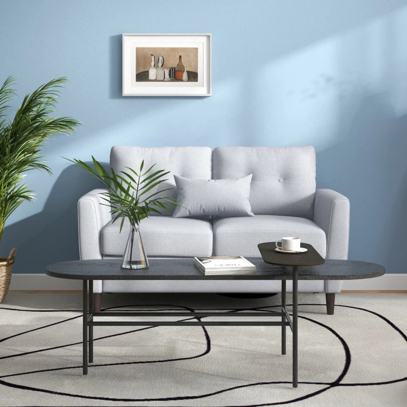 Modern 2 Seater Fabric Sofa with Spring Cushions and Wooden Legs, Tufted Love Seat for Living Room, Light Grey