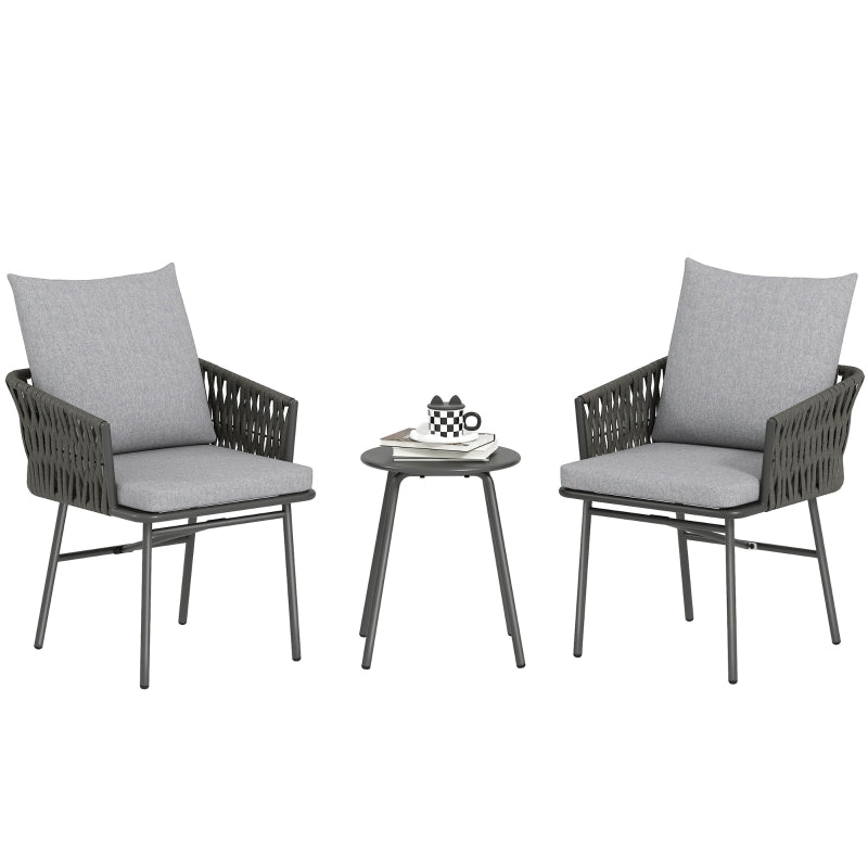 3-Piece Rattan Bistro Set with Cushions - Patio Furniture for Balcony, Porch, Terrace - Grey