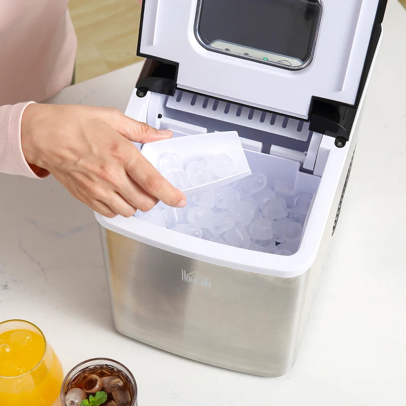 Portable Ice Maker Machine - 9 Cubes in 8 Mins, 12KG/24Hrs, Self-Cleaning, Adjustable Size, Stainless Steel, No Plumbing, Black
