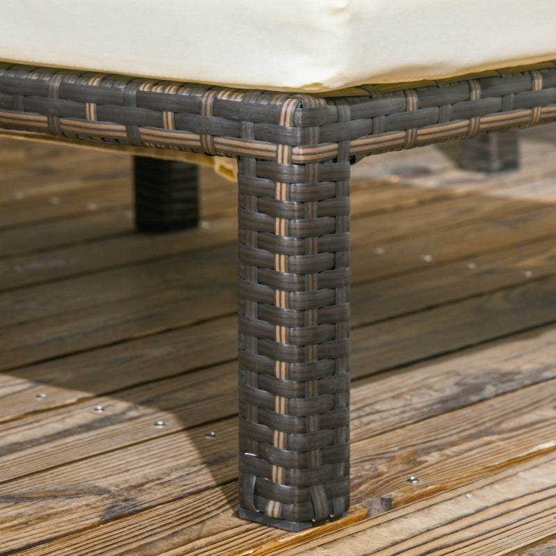 Brown/Cream Reclining Rattan Sun Loungers Set with Cushions