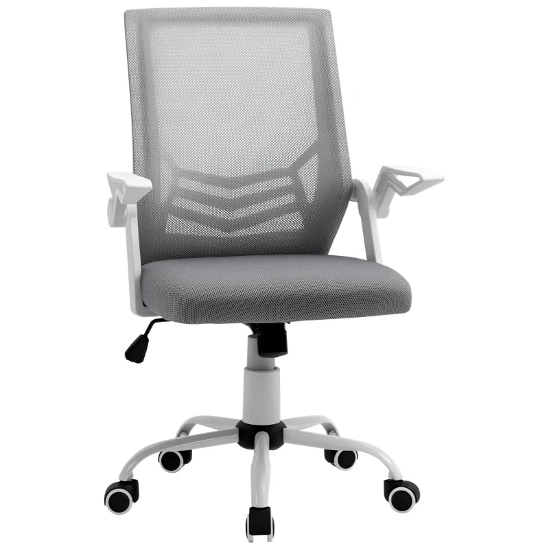 Vinsetto Grey Office Chair with Flip-up Armrests, Mid Back Mesh Design, Lumbar Support, Adjustable Height & Swivel Wheels