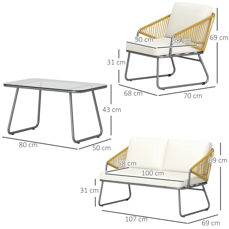 4 Piece Rattan Garden Furniture Set - Brown Rattan Chairs - Ideal for Patio, Conservatory and Balconies