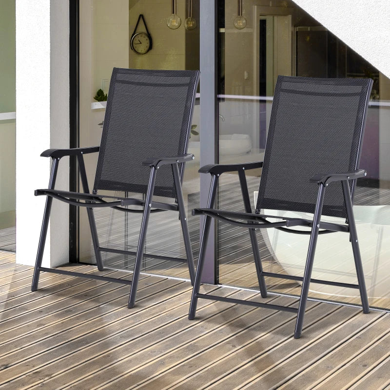 Black Steel Frame Foldable Outdoor Garden Chairs Set of 2