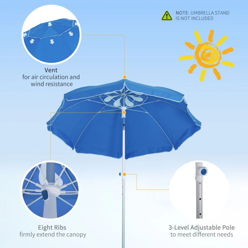 Blue Portable Beach Umbrella with Tilt and Adjustable Height