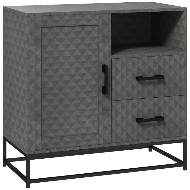 Modern Grey Sideboard Storage Cabinet with Adjustable Shelf, Open Compartment & 2 Drawers - Freestanding Furniture for Living Room