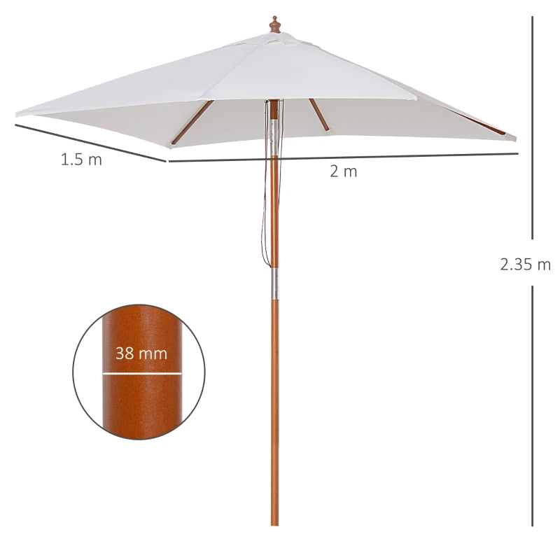 Cream White Tilting Garden Parasol Umbrella - 2m x 1.5m