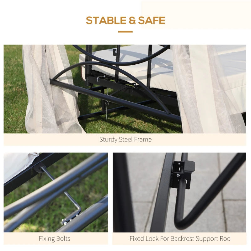 Convertible Gazebo Swing Chair Bed with Netting - Beige/Black