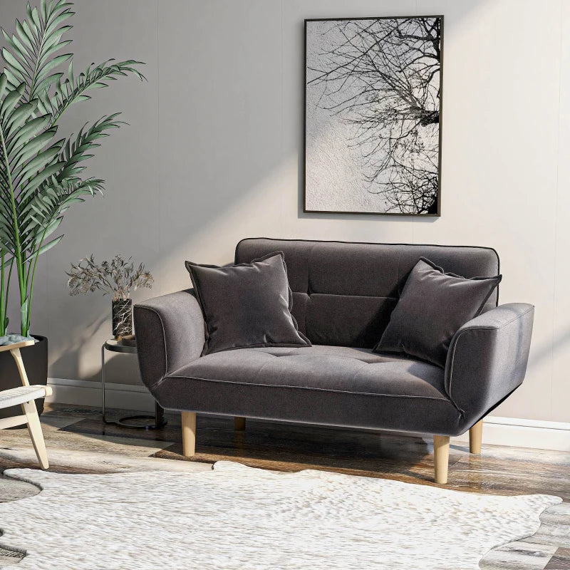 Grey 2-Seater Recliner Sofa with Wooden Legs, Multi-Position Sleeping Chair, Compact Design 125x61x70 cm
