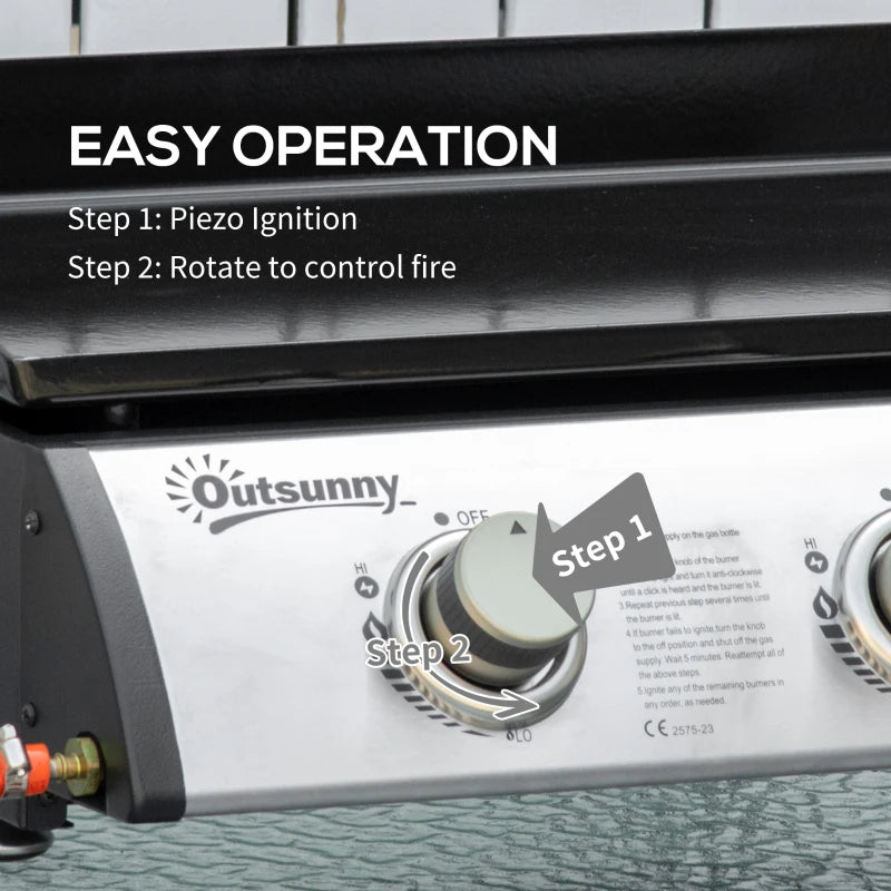 Portable Stainless Steel Gas Plancha Grill - 9kW, Non-Stick Griddle, Black