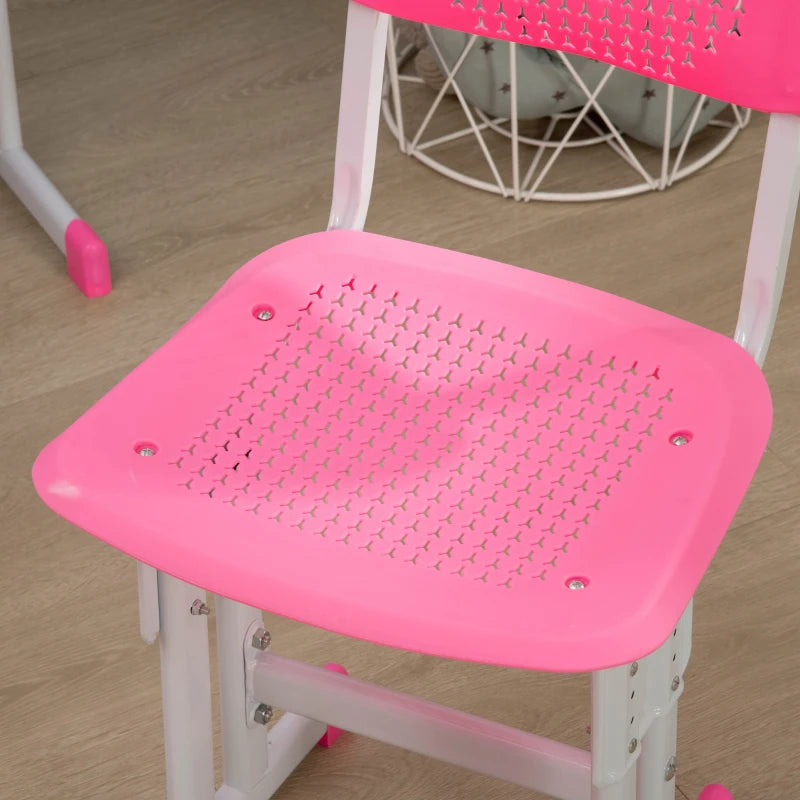 Kids Adjustable Desk and Chair Set with Book Stand and Pen Slot - Stylish Pink Study Furniture for Children