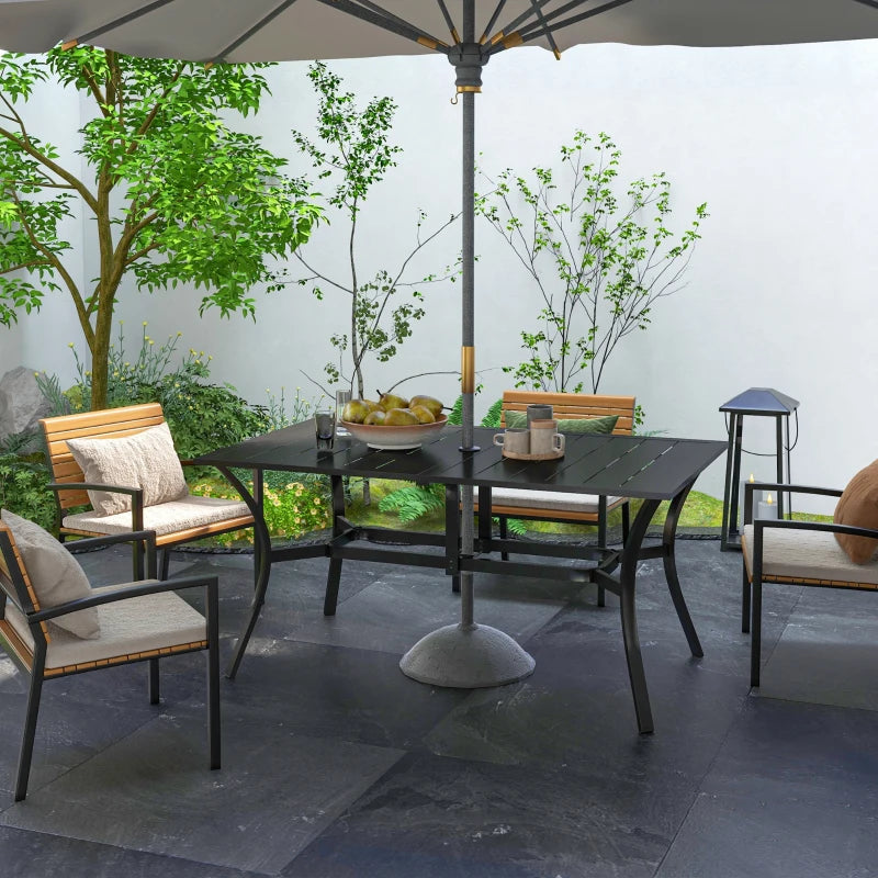 Black Steel Frame Garden Dining Table, 150cm x 90cm