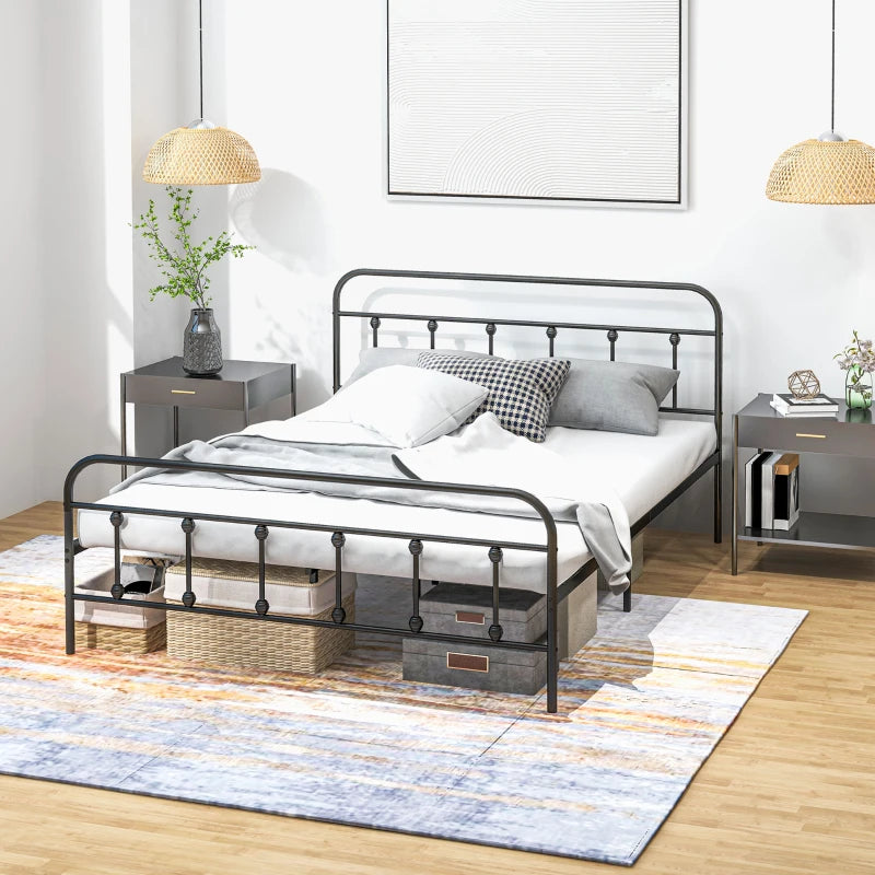 Double Minimalistic Black Metal Bed Frame - Stylish, Durable, Modern Design for Bedroom - Easy Assembly, Space-Saving Solution