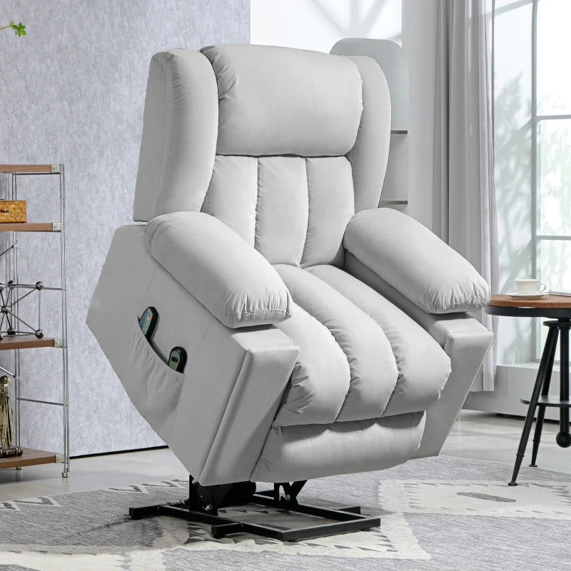 Light Grey Velvet Electric Riser Recliner Armchair with Massage Function for Ultimate Comfort