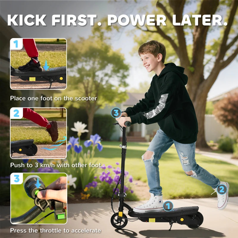 Foldable Electric Scooter for Kids 7-14 Years - Black with LED Headlights - Lightweight & Portable