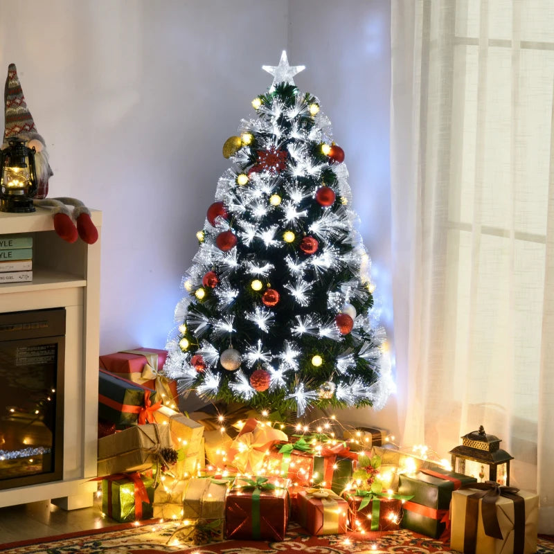 4ft Pre-Lit White Artificial Christmas Tree with 130 LEDs & Star Topper - Full Bodied Seasonal Decoration for Home