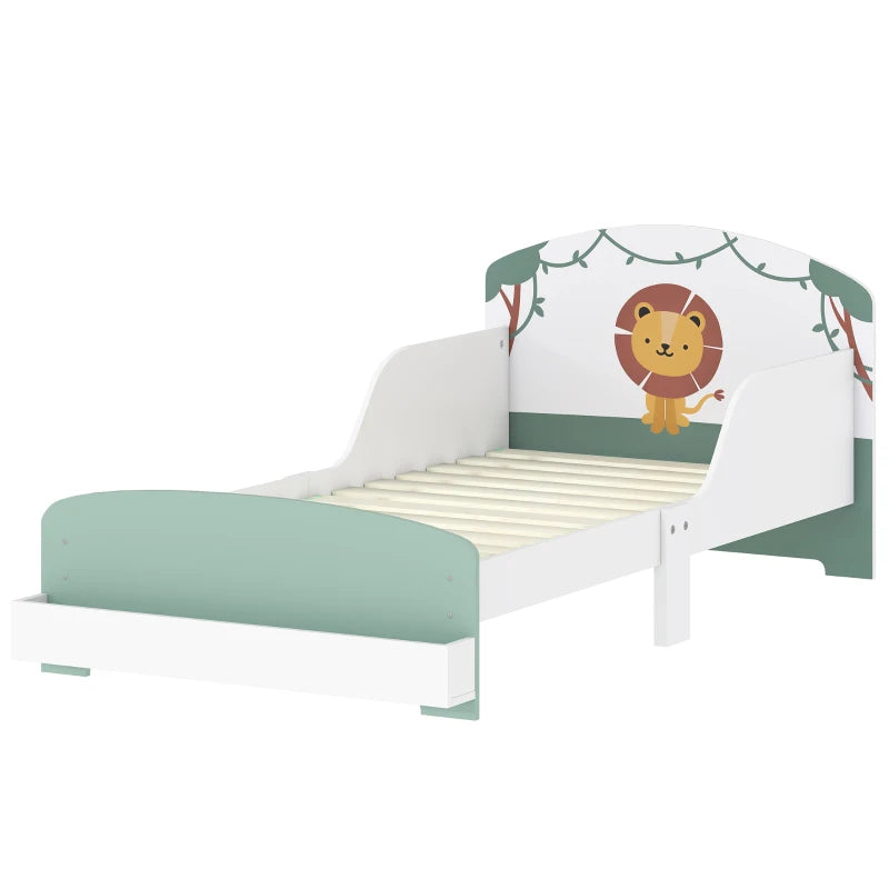Lion Design Toddler Bed with Storage and Guardrails for Ages 3-8 Fits 140x70cm Mattress Green