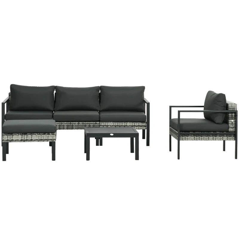 6 Piece Dark Grey Rattan Garden Sofa Set