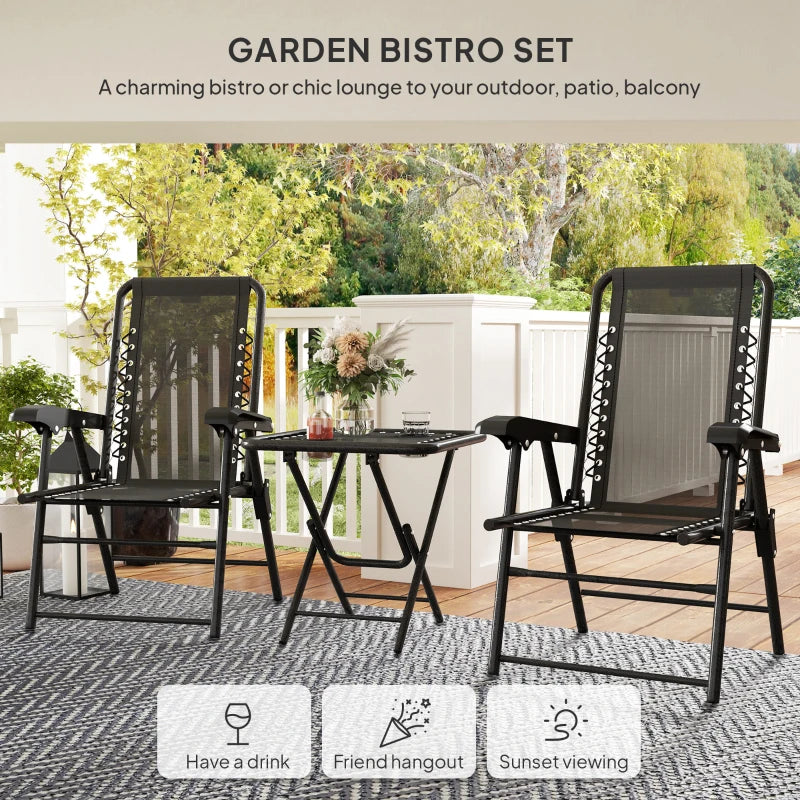 Black Three-Piece Garden Table and Chair Set