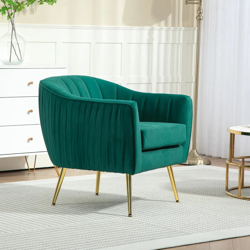 Velvet-Feel Green Shell Back Accent Chair for Stylish Home Decor