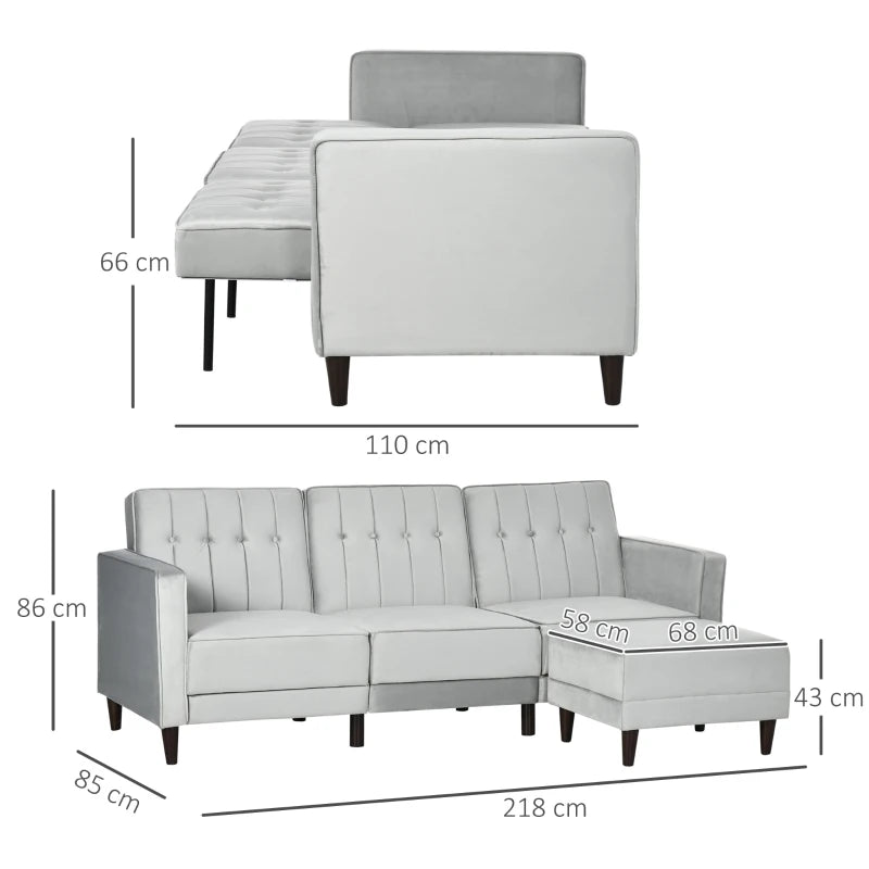 Light Grey L-Shaped Sofa Bed Set with Footstool – Stylish Corner Sofa for Modern Living Rooms