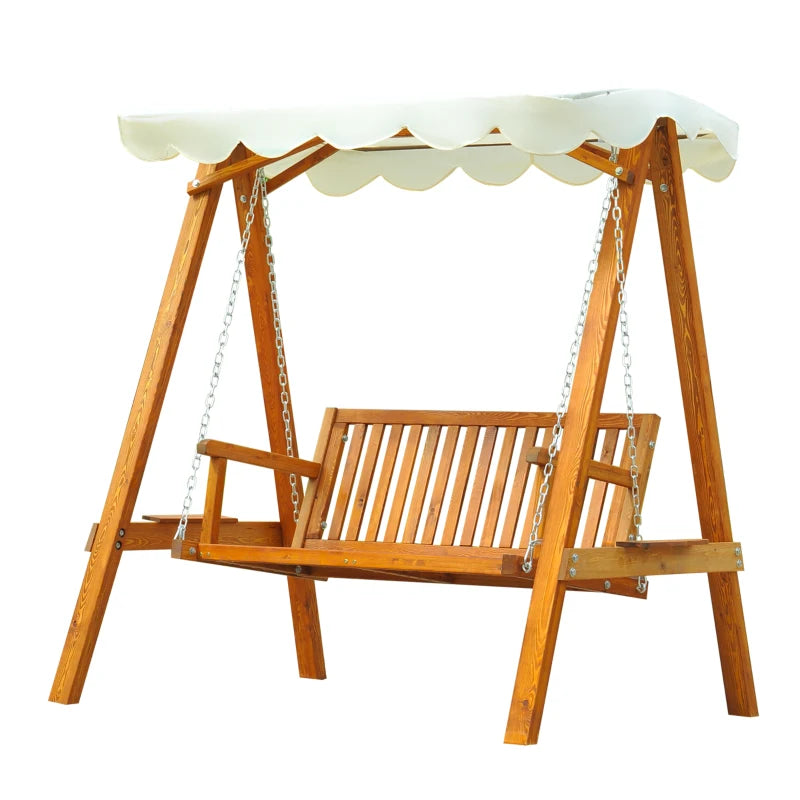 Cream White 2-Seater Wooden Garden Swing Hammock
